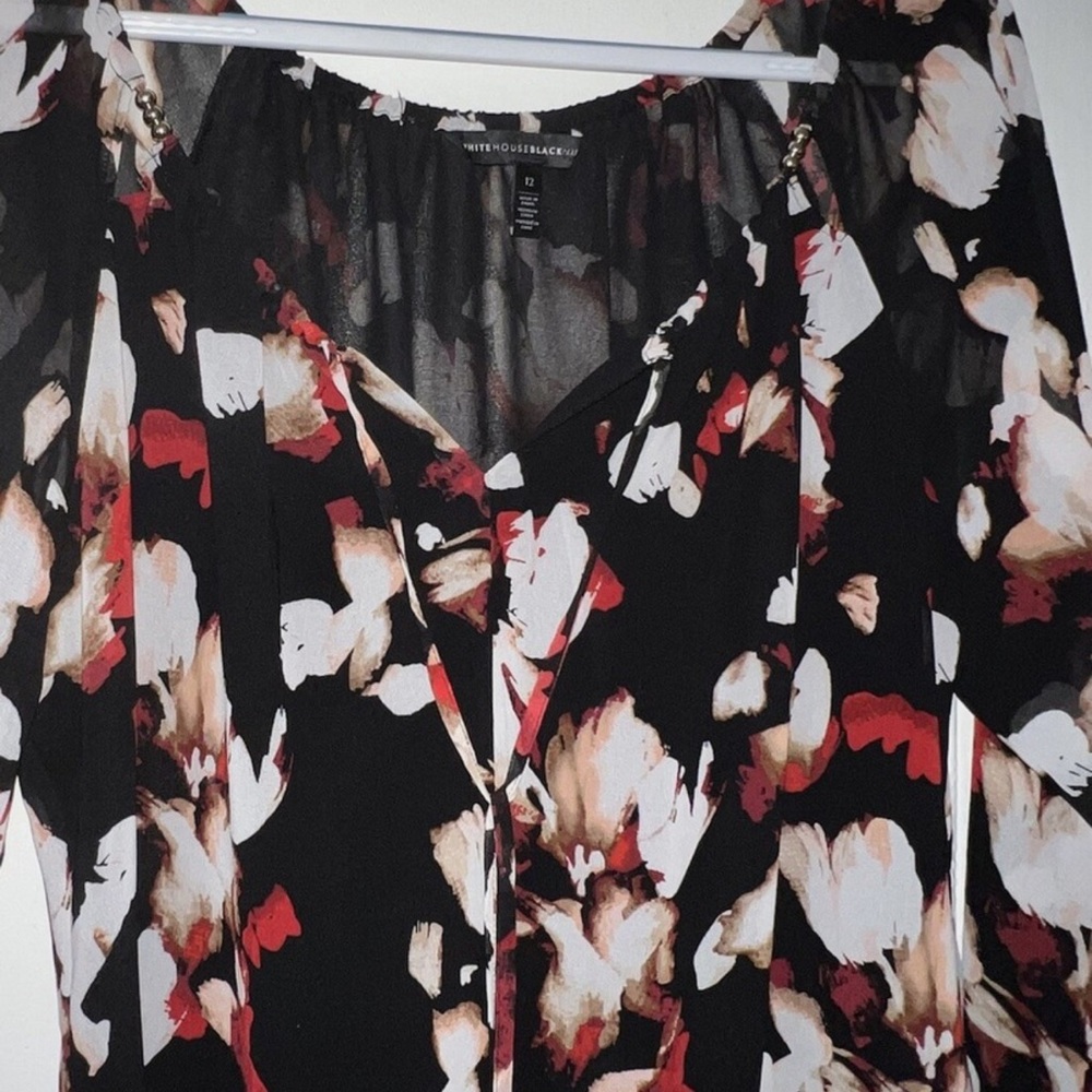 White House Black Market Red and Cream Patterned Top. Worn One Time